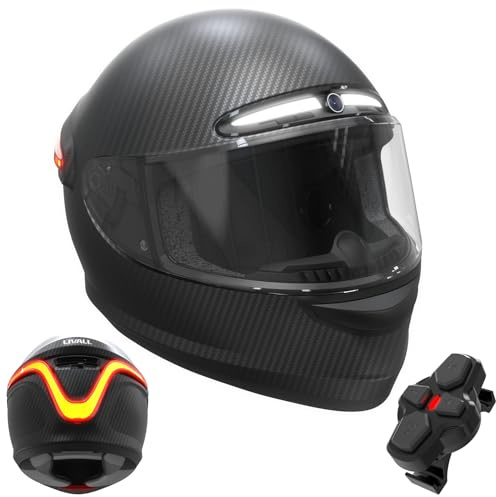 LIVALL MC1 PRO Casco integrale intelligente per moto con interfono Bluetooth integrato con fotocamera 1080P per adulti, uomini e donne, calotta in fibra di carbonio, approvazione DOT ed ECE