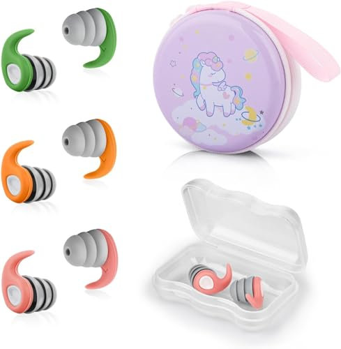 Funyord 3 Paires de Bouchons d'oreilles de Natation, Bouchon Imperméables en Silicone Réutilisables Doux et étanches pour Piscine, Natation et Autres Sports Nautiques (Rose, Vert, Orange (S))