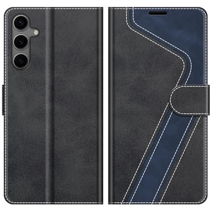 MOBESV Hülle für Samsung Galaxy S24 Handyhülle, Lederhülle mit Kartenfach, Klapphülle mit Ständer, Flip Case Handytasche Schutzhülle, Modisch Schwarz