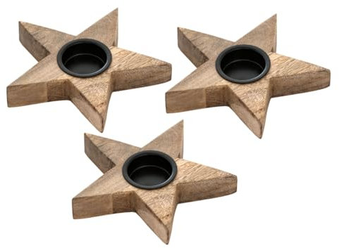 Teelichthalter 3er Set Kerzenständer Teelichter 15x15cm Sterne Kerzenhalter Mangoholz
