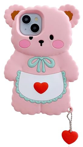 QoKcoahn Case for iPhone 12/12 Pro,Cute 3D Kawaii Phone Cases Funny Butter Bear Heart Pink Cartoon Cover with Keychain Soft Silicone Gel Drop Protection Case Women Girls for iPhone 12/12 Pro