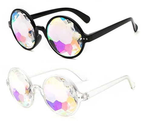 2er Set Hochwertige Kaleidoskop Brille Regenbogen Sonnenbrille Brille für Festivals Rave Light Show Party Festival