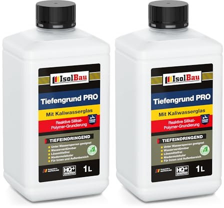 Isolbau Tiefengrund PRO Grundierlösung - 2 L Reaktive Silikat-Polymer-Grundierung mit Kaliwasserglas für professionelle Grundierung Innen & Außen