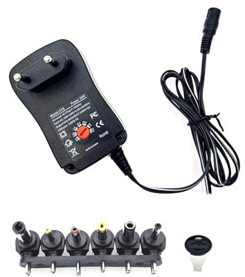 JZK 3 V, 4,5 V, 5 V, 6 V, 7,5 V, 9 V, 12 V, voltaje de salida ajustable, adaptador de CA de 30 W con 6 puntas adaptadoras, cargador universal con puerto USB para electrónica doméstica