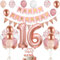 16. Geburtstag Deko Roségold - Luftballons, Tortendeko für Mädchen 61 Jahre - Zahl 16 Ballons in Weiß, Rosa für Party Dekoration
