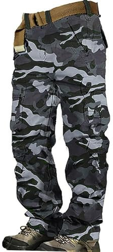 Mens Hiking Cargo Trousers, Hiking Walking Trousers Cotton Work Wear Cargo Trousers with 8 Pockets Men Lightweight Breathable Waterproof Outdoor Cargo Trousers Men's Outdoor Tactical Trousers Blue