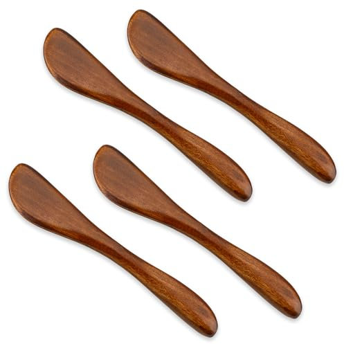 4Pcs Wooden Butter Knife Jam Spreader Knives 6 Inch Jelly Cheese Spreaders Condiment Knive Sandwich Mini Spatulas for Kitchen Stirring Mixing