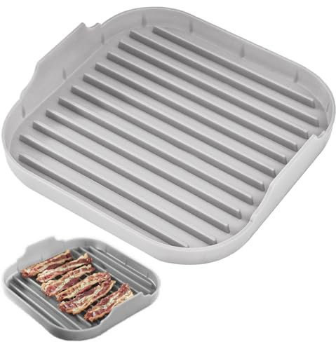 Bacon Cooker for Microwave Oven Food-Grade Silicone Microwave Bacon Tray Non Stick Bacon Tray with Grooves Dishwasher Safe Easy Bacon Maker 9.8x9.8x2 Inch Grey, Bacon Tray for Microwave Cooking, Ba