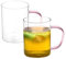 PATIKIL Coppa Misurazione in Vetro da 500ml, 2Pz Tazze in Vetro Borosilicato 3.3 con Manico Rosa per Cucina, Trasparente