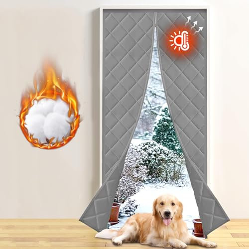 Rideau de Porte Isolant Thermique Magnétique 75 x 210 cm, Pleine Grandeur, Referme Tout Seul Contre le Froid D'hiver, D'entrée, Garage, Porte de Sous Sol ou Passage - Gris