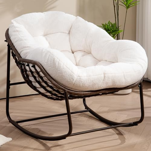 Villeston schaukelstuhl, Outdoor Patio Schaukelstühle | Schaukelstuhl mit Teddy-Kissen, Ei-Schaukelstuhl für Wohnzimmer, Veranda und Garten