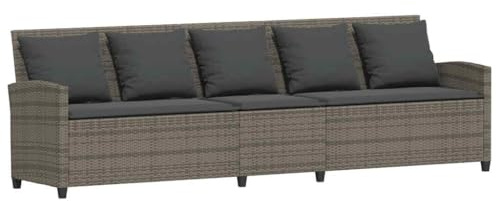 vidaXL Gartensofa 5-Sitzer mit Kissen Grau Poly Rattan