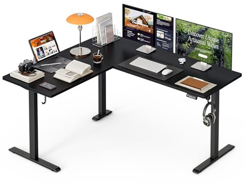 Grandder L Shaped Standing Desk, 160 x 140 cm Adjustable Height Electric Standing Corner Desk, Sit-Stand Computer Ergonomic Table For Home Office, Black