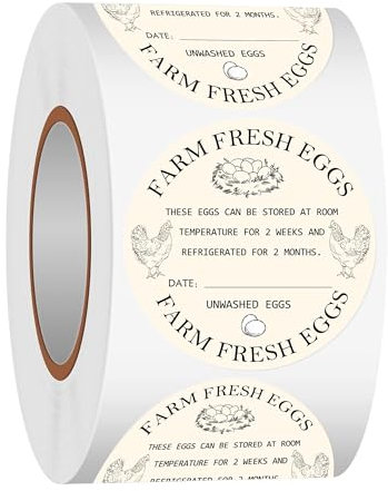 500Pcs Farm Fresh Egg Carton Stickers 2inch Round Unwashed Egg Carton Labels with Collection Date Self-Adhesive Egg Packaging Labeling for Chicken Duck Quail Egg (Yellow)