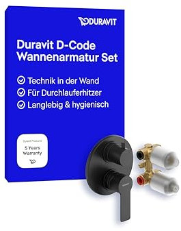 Duravit D-Code Kit de mitigeur de baignoire pour 2 consommateurs avec kit de montage avec corps de base encastré, mitigeur de douche monocommande avec système de mélange céramique, noir mat