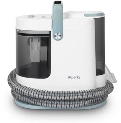 H.Koenig TWT99 Pulitore ad acqua calda e a vapore per tessuti, 1700 W, doppio serbatoio da 1600 ml e 1250 ml, smacchiatore, divano, tappeti, auto, moquette, imbottitura, accessorio per vetri, compatto
