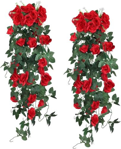 comvastars fiori finti per decorazioni,Fiori di Ciliegio Artificiali,Fiori Finti Lungo Steli Seta del Faux floreale Piante Fasci Rami Decorazione per Casa Vaso Bouquet da Sposa Partito Tavola (rosso)