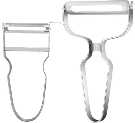 2 piezas pelador de espárragos de acero inoxidable, doble filo con hoja de péndulo, pelador de verduras extra afilado accesorio de cocina para pepinos zanahorias peras patatas manz