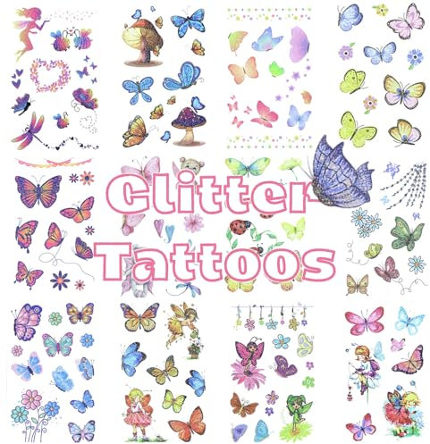 130 Stück Schmetterlings Tattoos für Kinder, Glitzer Temporäre Tattoos Schmetterling, Schmetterling Stickers Glitzer Set für Erwachsene Kinder Gesicht Körper Geburtstagsfeier Karneval