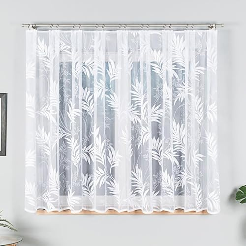 Gardinen Vorhangen Weiß Jacquard 250x150 cm (BxH) Surinam Moderne Gardine Auf Kräuselband Fertig Zum Aufhängen Weiße Dekoschal