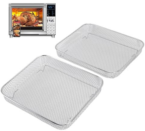 2pcs Air Fryer Basket for Oven, Stainless Steel Baking Tray Pan Fryer Toaster Oven Mesh Basket for French Fry and Frozen Food