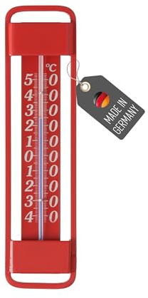 Lantelme Außenthermometer Metall Rot Temperaturanzeige -45°C bis 50°C | 19,5cm  x  5 cm Analog Thermometer für Innen Außen Garten | Gartenthermometer Metallthermometer Massiv (Rot)