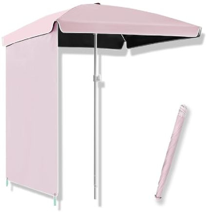 OPOLDBDMAC Sombrilla De Playa con Panel Lateral Ø200 Cm Parasol para Terraza Apertura Manual 4 Varillas, Impermeable Parasol para Uso En Patio, Jardín, Exterior Y Cochera(Pink,160cm/5ft)