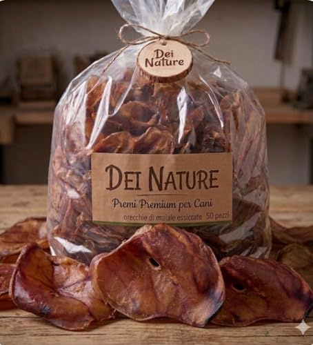 Dei NATURE Getrocknete Schweineohren 50 Stück für Hunde und Welpen, Natürlicher Kausnack Geeignet für Barf Diät