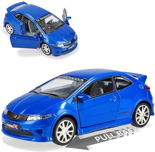 alles-meine.de GmbH Hond. Civic Type-R FN2 Blau mit Rückzugsmotor 8. Generation 2005-2011 1/32 RMZ Modell Auto mit individiuellem Wunschkennzeichen