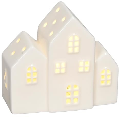 matches21 HOME & HOBBY LED Dekohaus für Weihnachten als Weihnachtsdeko - Weiße Lichthäuser 11 x 8,5 cm als Winterdeko im Set