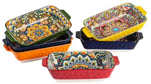 Ceramic Pasta Bowls – 22oz, Colorful Rectangular Bowls for Snacks, Dessert, Side Dishes, Pasta - 8 Inches Appetizer Plates Set of 6, Microwave & Dishwasher Safe