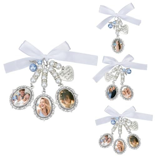 DELORIGIN 3 STÜCK Hochzeitsstrauß Foto Charms Brautstrauß Charm Spitze Perlen Herz Charms Für Hochzeitserinnerungsgeschenke Blumensträuße Handtasche Tasche Kamera Charm Dekoration