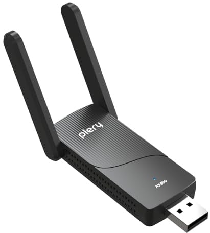 PLERY 2 en 1 AX900 + BT5.4 Adaptador USB WiFi para PC((Negro Claro) | Doble Banda 5GHz/2,4GHz Antena WiFi | Controlador Integrado para Windows 10/11 | Seguridad WPA3 | Configuración Sencilla