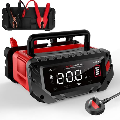 Haisito car battery charger P20Pro, 12V 24V 20A, intelligent fast charger, vortex charger for lithium-ion LiFePO4, lead-acid batteries（AGM,GEL,EFB,MF,etc.） ships, trucks, agricultural machinery, etc.