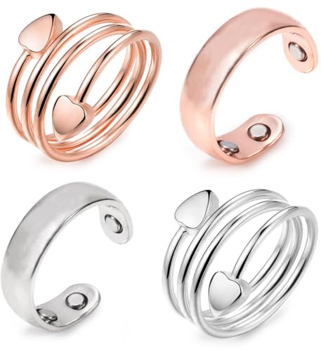 BAHME 4 Pcs Ring Damen Wechseljahre, Edelstahl Anti Stress Ring, Magnetring Wechseljahre, Magnetfeldtherapie Ring, Fitnessring für Damen, Besserem Schlaf, Figur-Balance