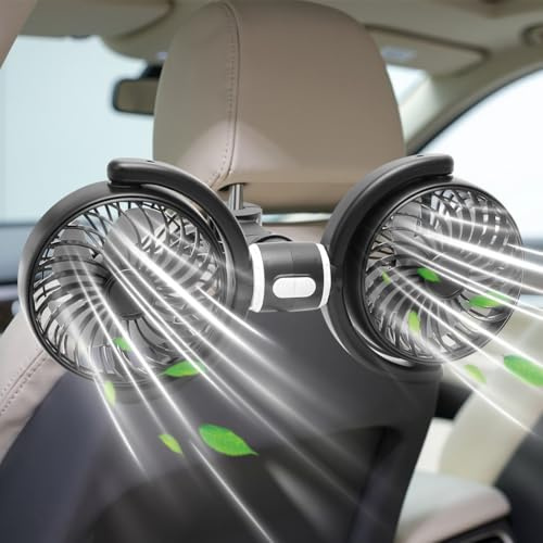 CEWROM Auto-Ventilator für Rücksitz, Rücksitzventilatoren, Verstellbare Doppelkopf USB Kühlungs Luftventilatoren, Tragbare Ventilatoren, 360 Grad drehbar Geeignet für Rücksitz,RV, LKWs, SUV