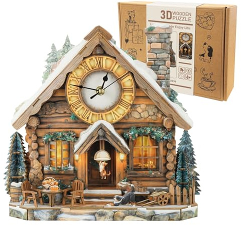 WOODBESTS 3D Puzzles for Adults - Elegant Wooden House, 3D Wooden Clock with Functional Timepiece, Mechanical Wooden Model Building Kit for Women Men, DIY Wall Art Clock for Home Decor Gifts