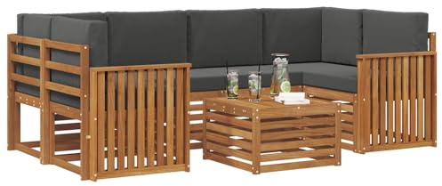 vidaXL Sofagarnituren 7 pcs Natur und Anthrazit Massivholz Akazie, Garten-Sofa-Eckgarnitur, strapazierfähiges Lounge-Möbel, modernes Patio-Set für chilliges Terrassenleben