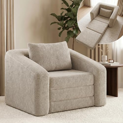 skølm Fjäll Schlafsessel Teddy-Bouclé, Beige, Liegefunktion, mit Kissen | 119x100x70 cm, Fernsehsessel fürs Wohnzimmer, ausklappbar, mit Schlaffunktion, Relaxsessel, vakuumverpackt, ohne Aufbau