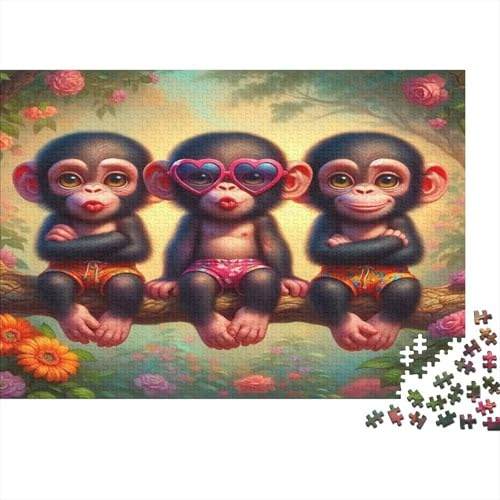 Three Monkeys Tree Branch 1000 Piece Jigsaw Puzzle Jigsaw Puzzle for Adults Relaxing Focus Family Home Decor Gift 52x38cm/1000pcs