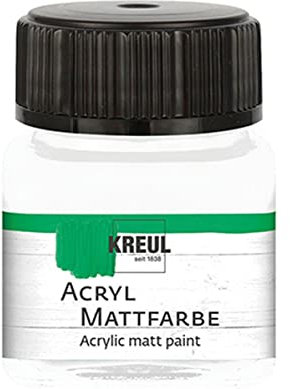 KREUL 75201 - Acryl Mattfarbe, weiß im 20 ml Glas, cremig deckende, schnelltrocknende Farbe auf Wasserbasis, für viele verschiedene Untergründe geeignet