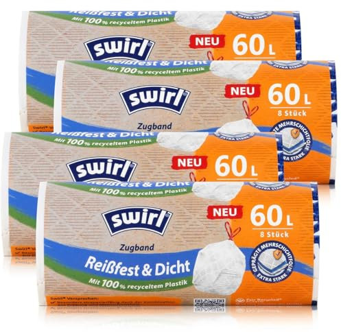 4x Swirl Zugband Müllbeutel 60L (10 stk./ Rolle)