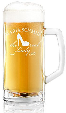polar-effekt Bierglas mit Gravur - personalisierte Frauengeschenke - Bierkrug mit Namen und Jahreszahl für Frauen - Bierseidel 0,5l Geschenkidee für Fraue zum Geburtstag - Motiv Real Lady