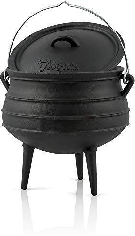 BBQ-Toro Potjie l pentola per streghe in ghisa, pentola in ghisa l Forno olandese sudafricano (Potjie #2 (ca. 6 Litro), con piede)