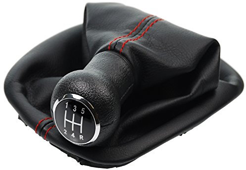 L&P A257 Schaltsack Schaltmanschette Schwarz Naht Rot Schaltknauf 5 Gang kompatibel mit VW Passat 3B B5 1996-2000 Rahmen Komplettset Knauf Schraubgewinde Plug Play Ersatzteil für 3B0711113