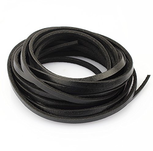 LolliBeads (TM) Heavy Duty Strong 4 mm Genuine Flat Leather Cord Braiding String for Jewelry Making Craft DIY Assorted Color Black 5 Meters (5+ Yards)