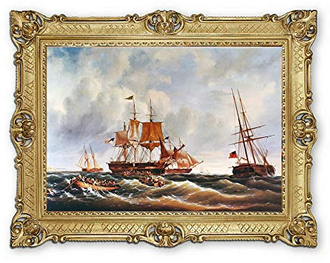 Lnxp Wunderschönes Gemälde Schiffsbild Bild Schiff Segelschiff Meer Wellen Maritime 90x70 cm Bilder Barock Antik Repro 58B