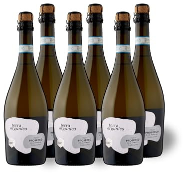 Terra Organica Prosecco D.O.C. 10.5% ABV, 6 x 75cl - Italian Light and Extra Dry Sparkling Organic Prosecco - Award Winning Prosecco - Produced by Family Run Winery - Great Prosecco Gift Set