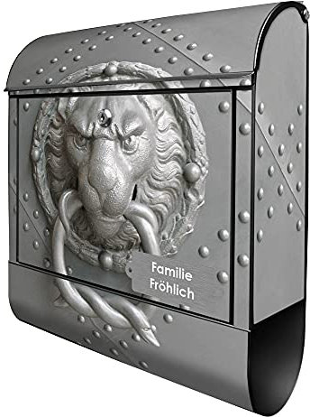 banjado® Design Briefkasten personalisiert Eisentor 38,5x46,5x13cm & 2 Schlüssel - Briefkasten Stahl schwarz Zeitungsfach pulverbeschichtet - Postkasten A4 Einwurf inkl. Montagematerial