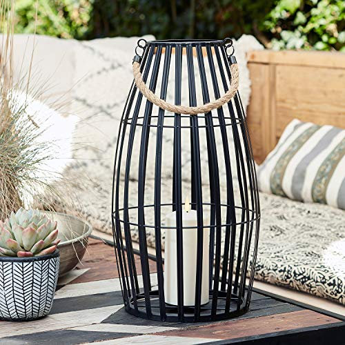 Lights4fun Canberra Schwarze Metall Laterne inkl. TruGlow® LED-Kerze für Innen & Außen Gartenlaterne für Draußen Outdoor Wetterfest Moderne Deko Balkon Garten 45 cm